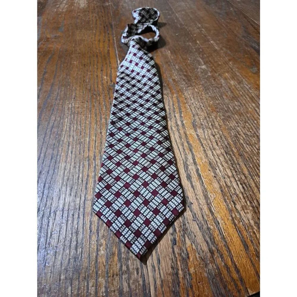 Pierre Cardin Burgandy Brown Tan Grey Silk Mens Neck Tie Made in the USA